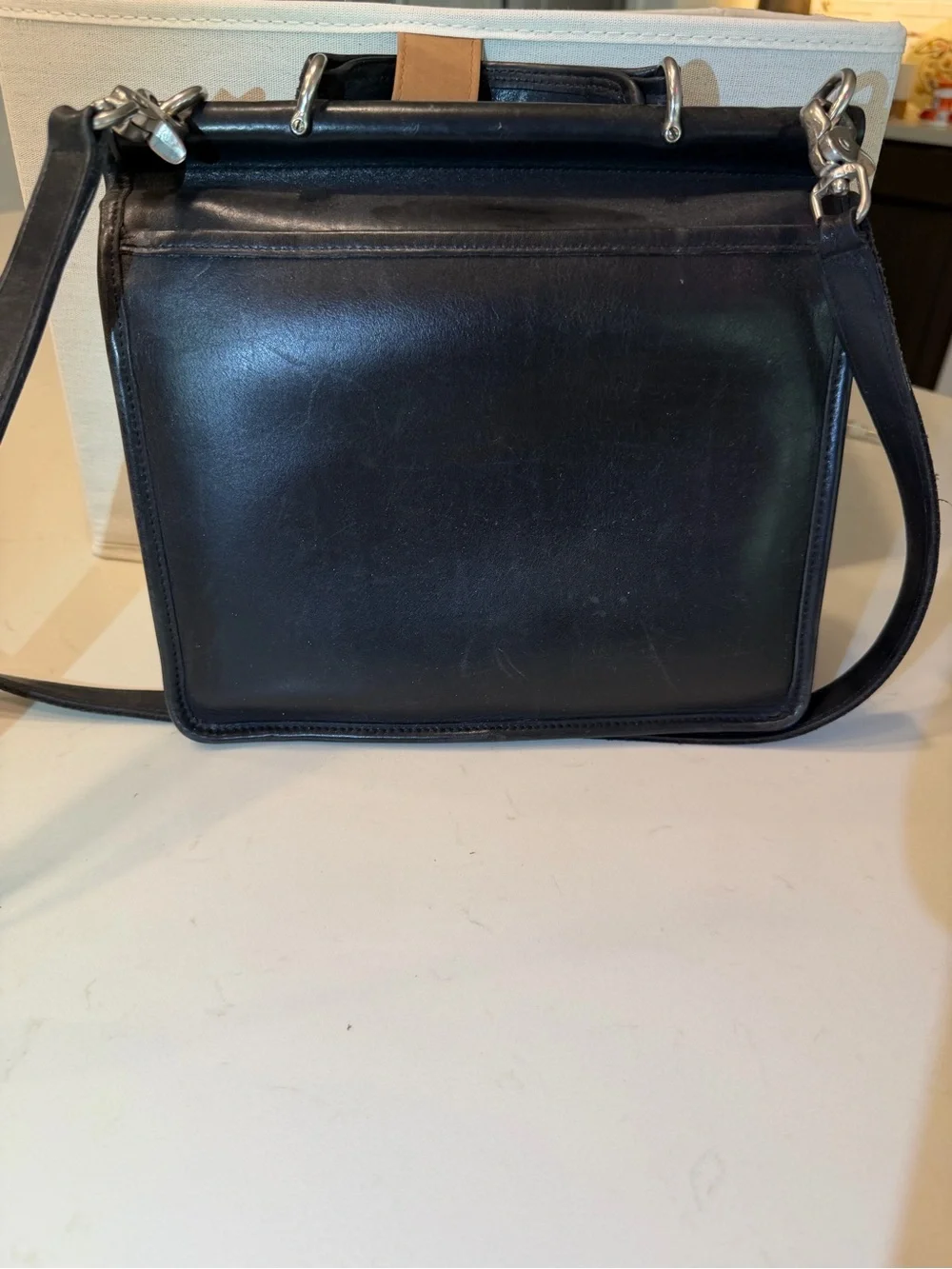 Vintage Coach Black Leather Willis Bag with Turn-Lock
